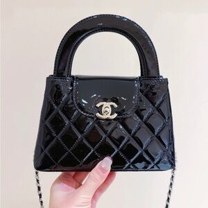 Chanel Patent Quilted Mini Top-Handle Bag in Black